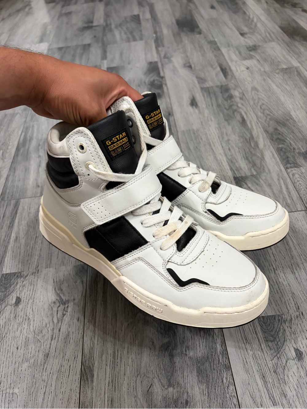 G-Star Raw Attacc White and Black High-Top Strap Sneakers